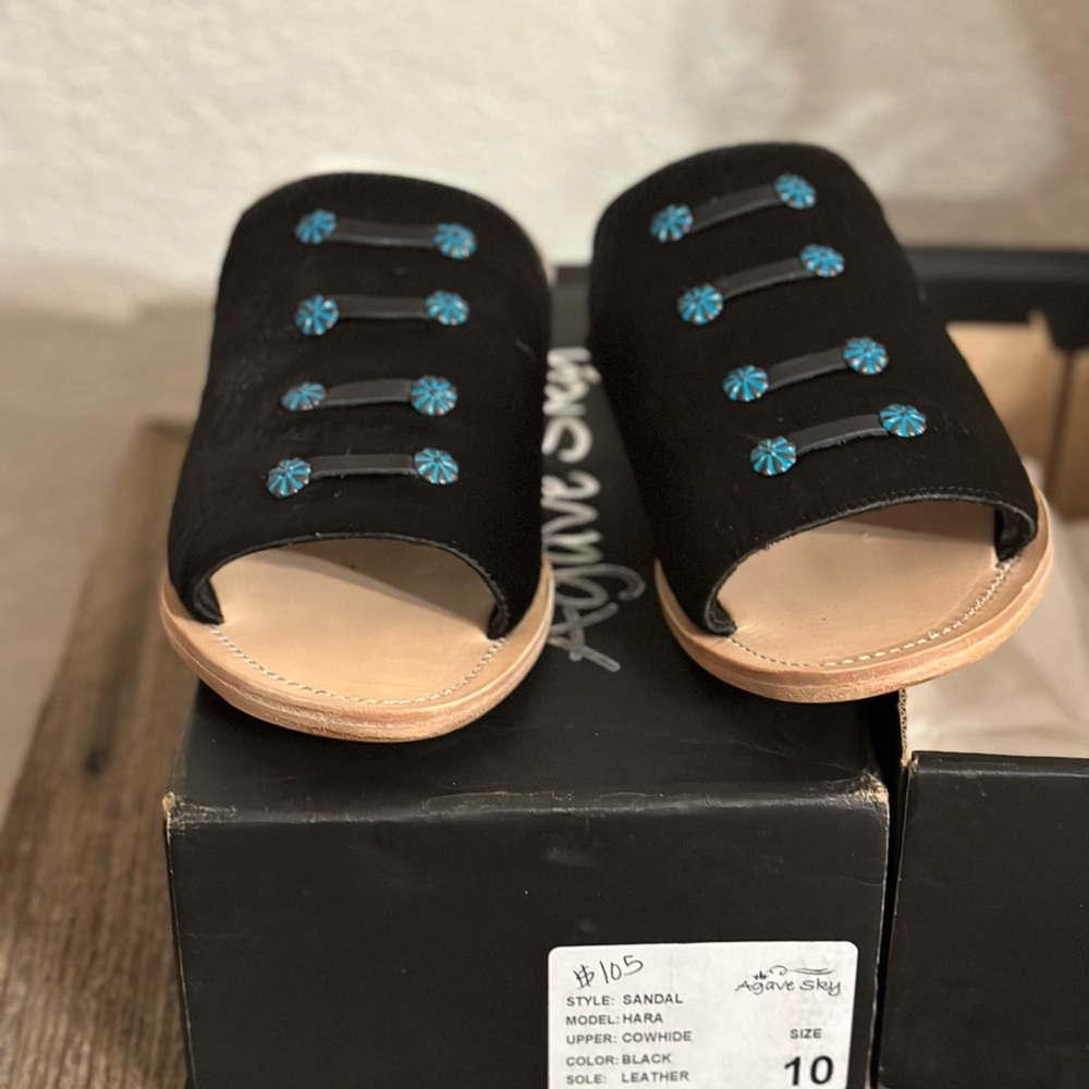 Agave Black Flats with Blue Western Conchos - Brand New Never Worn